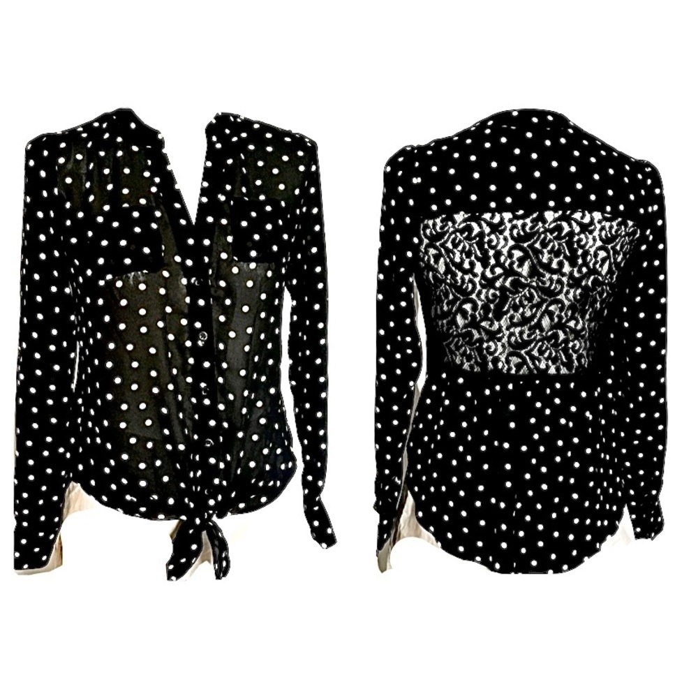 CANDIE’S black & white polka dot tie front shirt
